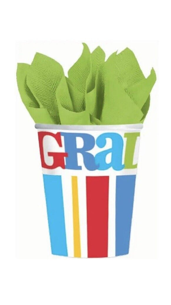 Bravo Grad Congrats Modern Bright School Graduation Theme  9 oz 18 Paper Cups