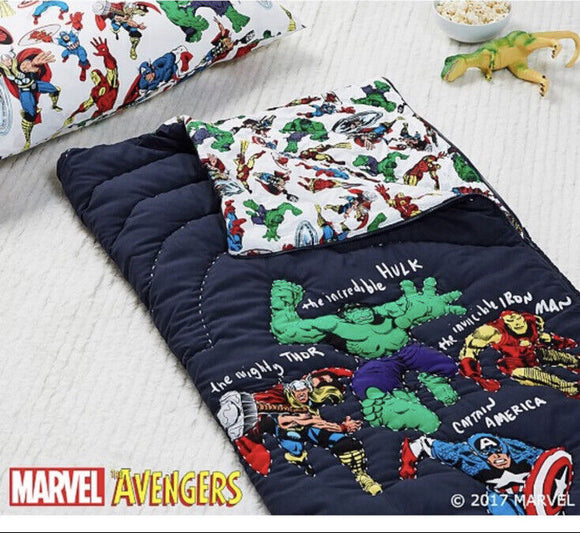 Pottery Barn Marvel Heroes Sleeping Bag Spider-Man Iron Man Black Panther #9790Y