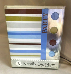 8 Party Novelty Invitations Blue Party Stripe NEW