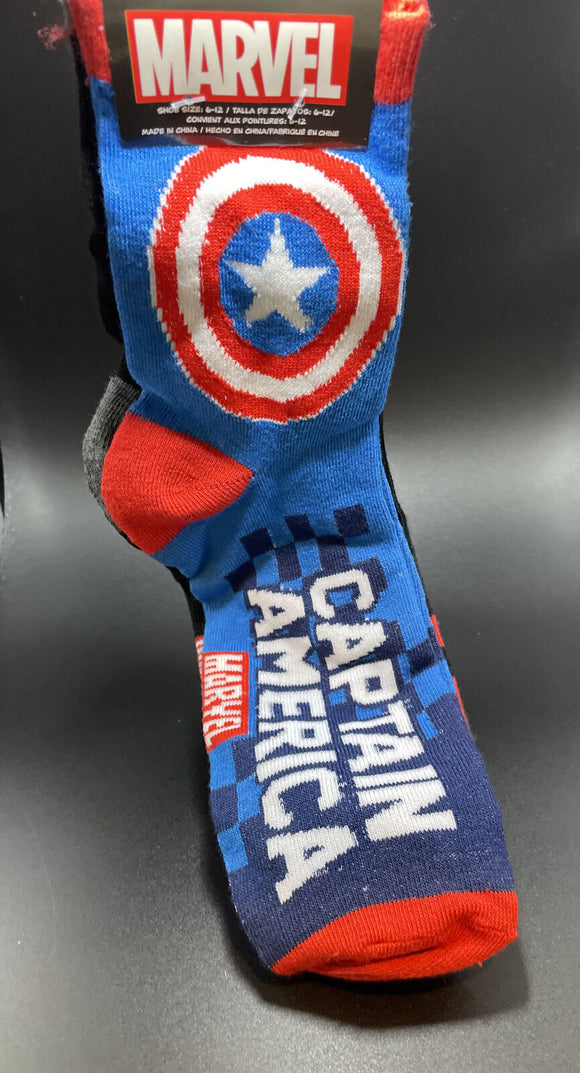 Marvel Captain America Blk Widow & Iron Man Mens Socks 3Pk Sz 6-12
