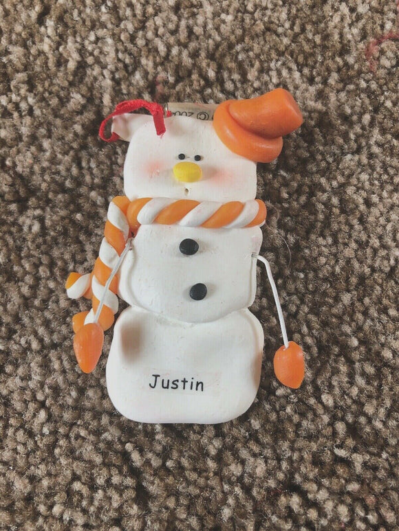 Justin Personalized Snowman Ornament Encore 2004 NEW