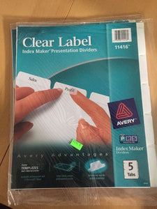 2 Packs Avery Clear Label Index Maker Presentation Dividers #11416 5 Tabs NEW