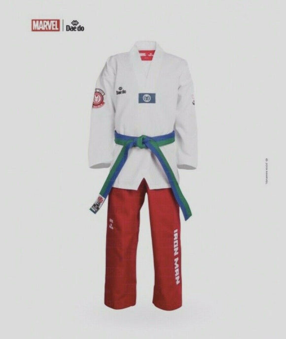 Marvel Dao Do Ironman White Collar Taekwondo Dobok Size 2 NEW