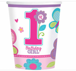 Amscan (18) 9 oz  Hot/Cold Paper Cups "Sweet Birthday Girl"