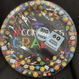 Congratulations Grad Emoji 9” Round Paper Plates 60ct