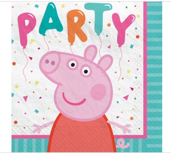 Peppa Pig Party Beverage Napkins/Serviettes 2ply 16pk - Peppa Pig Party Supplies