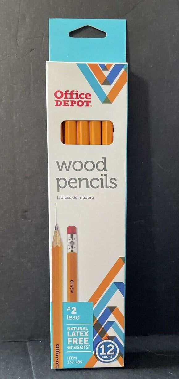 Office Depot Brand Wood Pencils, #2 Lead, Latex Free Erasers Pack of 12  New