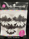 Black & White Fluffy Decorations 3Ct 16” Diameter