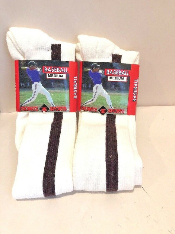 Moretz Sports 2 Pairs Medium Baseball Socks White/Maroon NEW