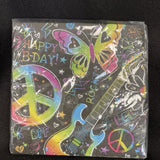 Neon Doodle Peace Butterflies Rock Birthday Beverage Napkins 16Ct