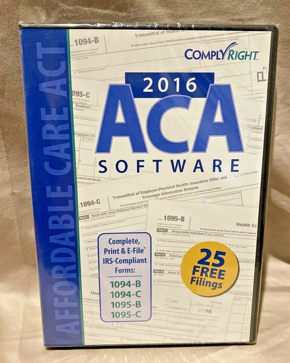 NEW ComplyRight ACA Tax Software 2016 / 25 free ACA Filings IRS-1094-B&C/1095-BC