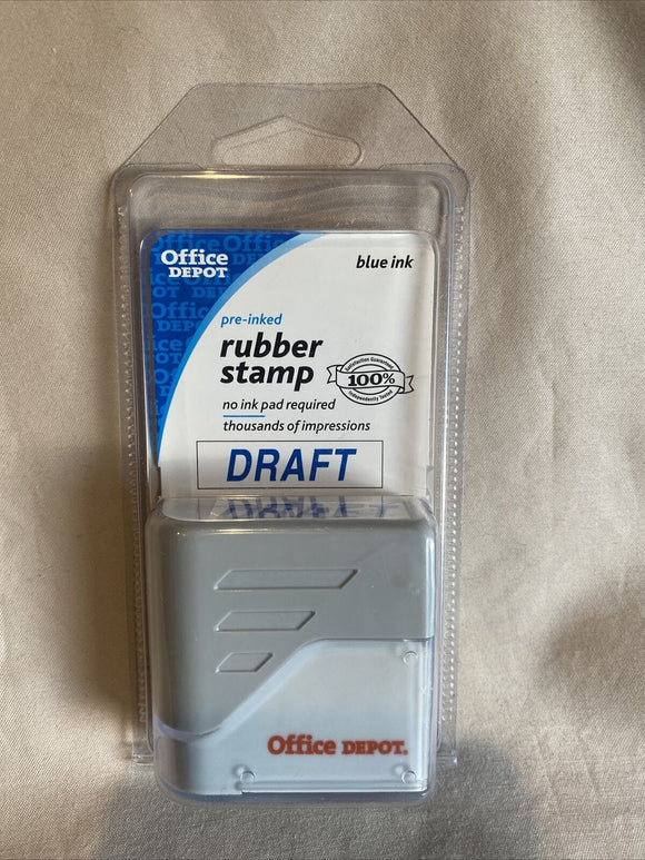 Office Depot Pre-Inked “Draft” Rubber Stamp Blue Ink NEW