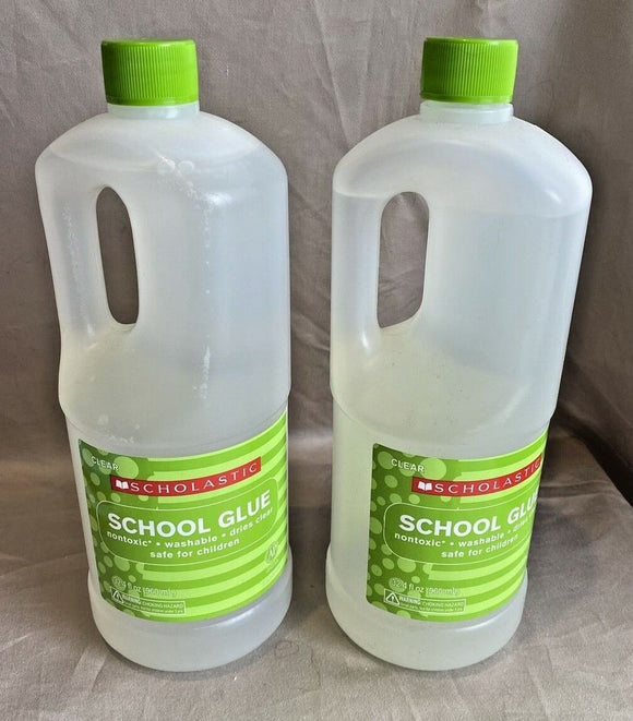 Scholastic CLEAR School Glue (2) 32.4 oz bottles Non-Toxic Washable