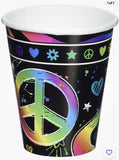 Neon Birthday Zebra Print Butterfly Peace Guitar Kids Party 9 oz. Paper Cups 8ct