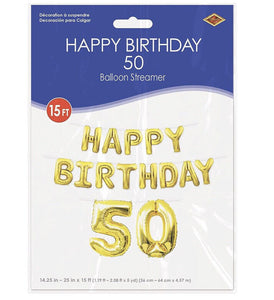 Happy 50th Birthday Balloon Banner Decoration Gold Mylar Inflatable Hanging