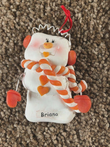 Briana Personalized Snowman Ornament Encore 2004 Orange Scarf NEW