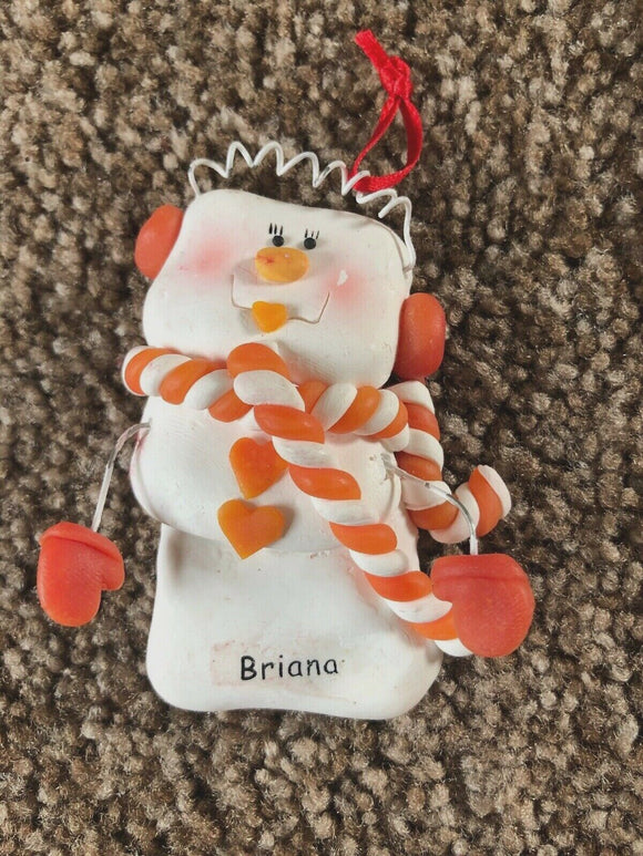 Briana Personalized Snowman Ornament Encore 2004 Orange Scarf NEW