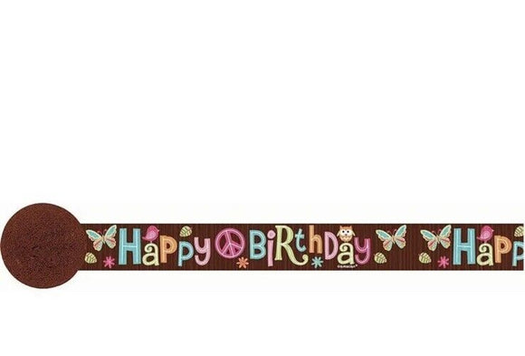 Hippie Chick Peace Owl Brown Retro Birthday Party Decoration Crepe Streamer