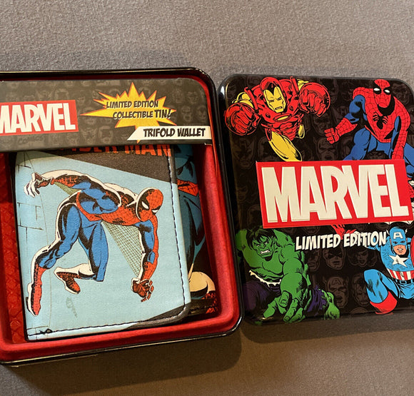 Marvel Spiderman Trifold Mens Wallet Limited Edition Collectible Tin