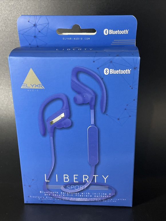 Elyxr Liberty Sport Bluetooth Earphones W/In-line Mic & Flex Ear hooks In Blue