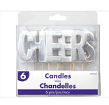 “CHEERS” Candle Set Of  6 Silver Letter Candles Great For Celebrating