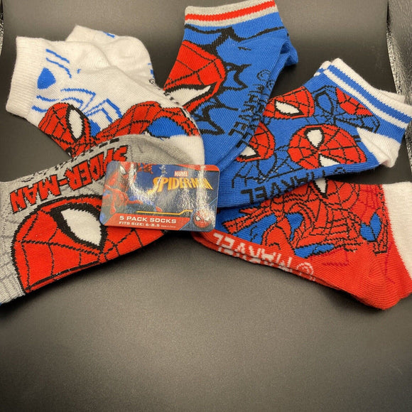 Marvel Spiderman Kids Ankle Socks 5 Pack Size 6-8.5