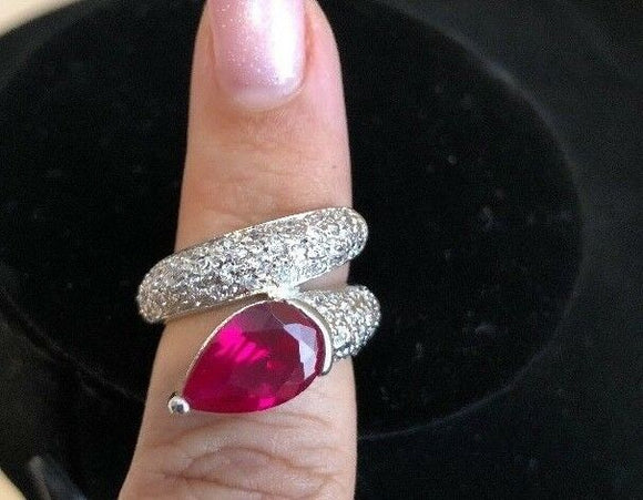 Ruby Crystal Wrap Around Ring Size 6 NEW