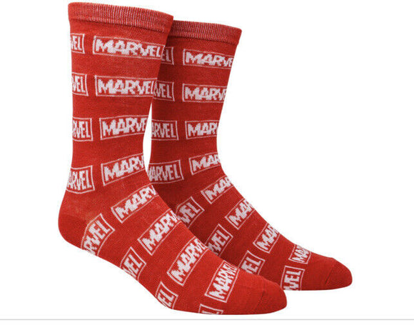 Marvel Brand Logo All Over Mens Crew Socks Sz 6-12