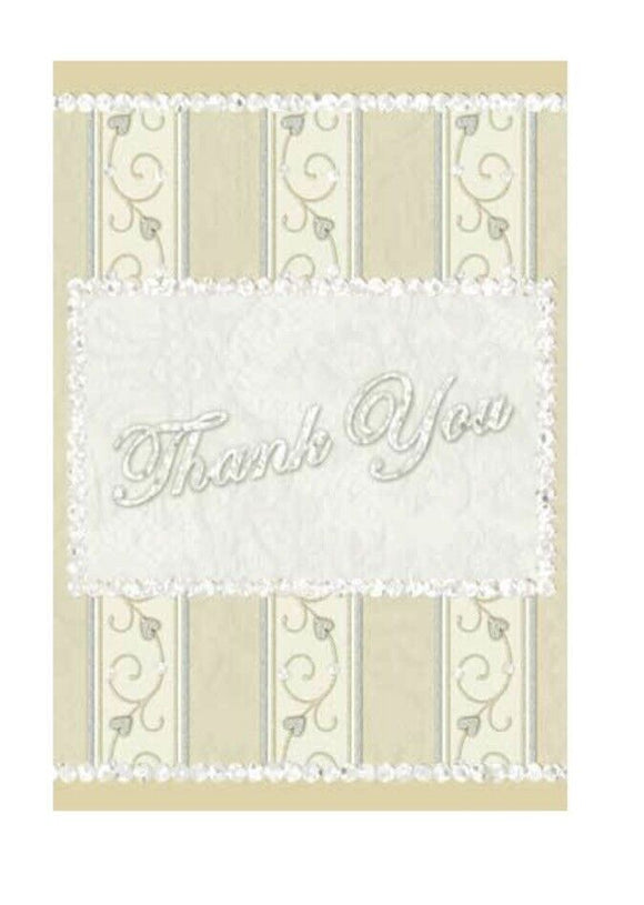 Thank You Cards Cream W/Silver Writing 8ct