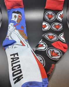 Marvel The Falcon Red/Blue & Logo Mens Socks 2Pack Size 6-12