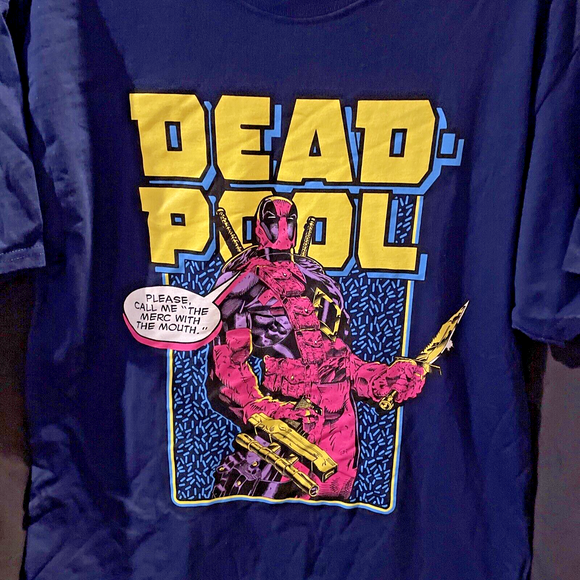 Marvel DeadPool “Please Call Me” Graphic Mens Navy Tshirt Size M