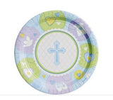 Blue Sweet Christening Religious Dessert Plates 8ct