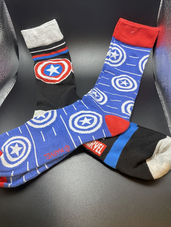 Marvel Captain America Shield & Stripe Shield Mens 2 Pack Socks Sz 6-12