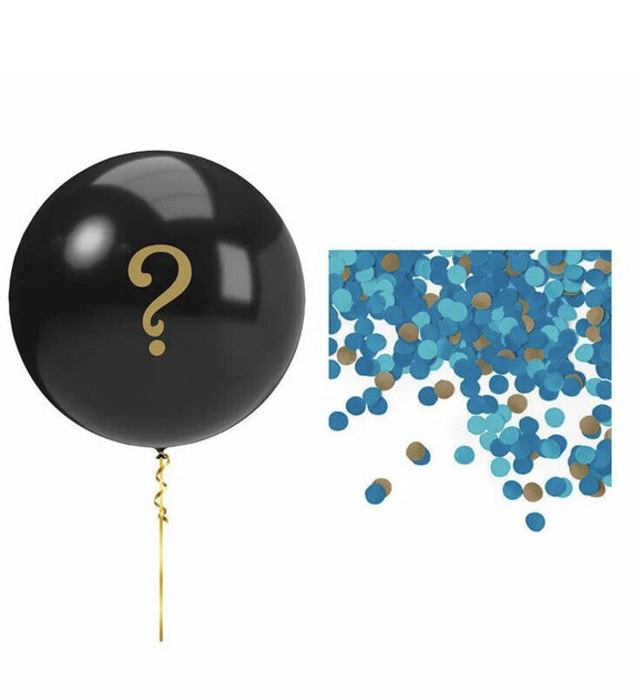 Blue Gender Reveal Black Balloon Blue Confetti