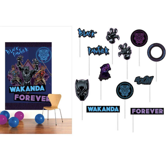 Marvel BLACK PANTHER 'Wakanda Forever'  BACKDROP WITH PHOTO PROPS (16 pc)~