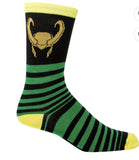 Marvel Loki Helmet Striped Mens Crew Socks Sz 6-12