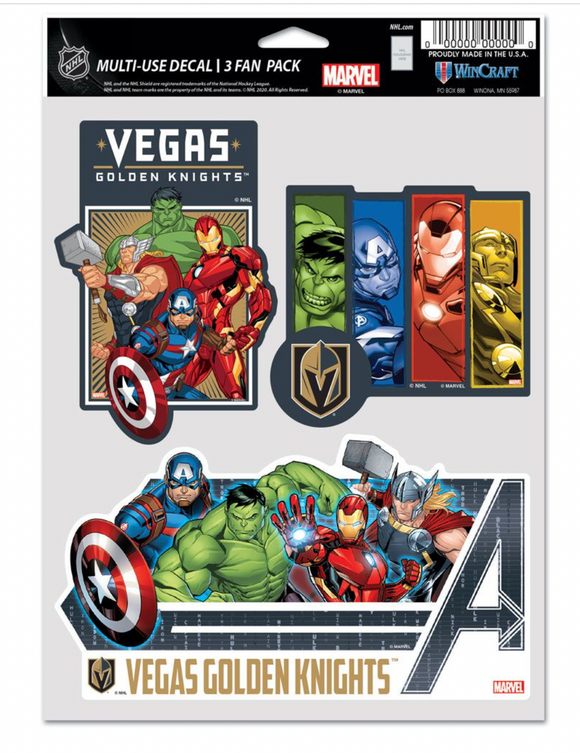 Vegas Golden Knights Marvel Multi-Use Decal 3 Fan Pack