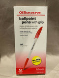 Office Depot Ballpoint Red Pens W/ Grip 12 ct 1mm New
