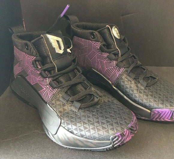 NEW Adidas Marvel Dame Black Panther Youth Black Purple Basketball Shoes Sz 3.5