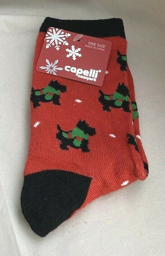 NWT-Capelli Festive Socks-Holiday YORKIE-1 Pair-One Size-Red/Black/Green-