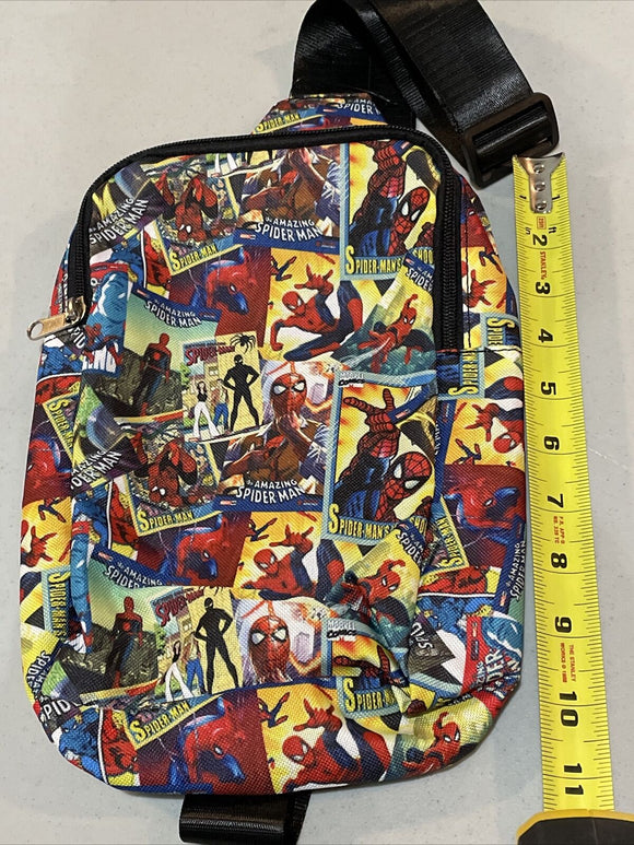 Spiderman Comics Sling Bag Zipper Closure Adjustable Strap