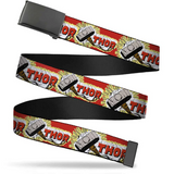 Black Buckle Web Belt - THOR & Hammer Red/Yellow/White Webbing- WTH005