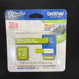 Brother P-touch TZe Tape 1/2" (12mm) White Print on Lime Green Tape TZe-MQG35