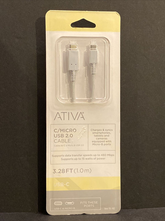 Ativa 3.28 Ft. C/Micro USB 2.0 Cable NEW
