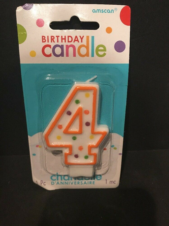 Orange Number 4 Birthday Candle With Polka Dots NEW