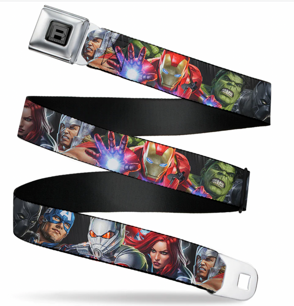 MARVEL AVENGERS Block Logo Full Color Black White Seatbelt Belt WAV076