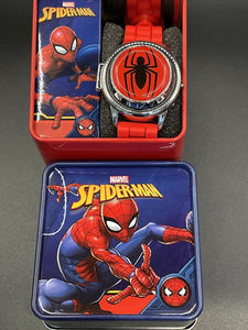 Spiderman Spinner Flip Cover LCD Youth Watch W/ Red  Band In Collectable Box