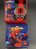 Spiderman Spinner Flip Cover LCD Youth Watch W/ Red  Band In Collectable Box