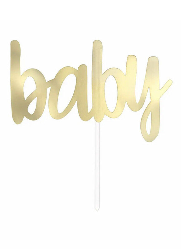 New Baby Gold Foil Baby Cake Topper Sign