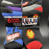 Marvel Superhero Novelty 6 Pairs Socks Mens Sz 6-12